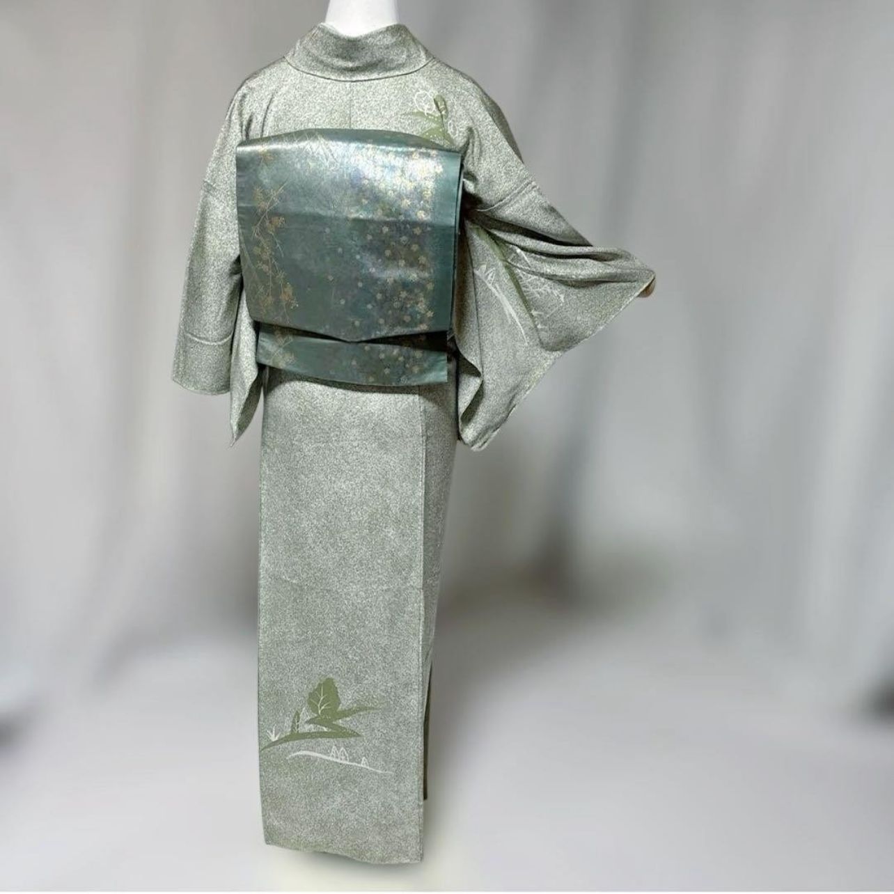 新品 白緑 訪問着 フルセット 4点 正絹 袷 叩き染 友禅 美品袋帯