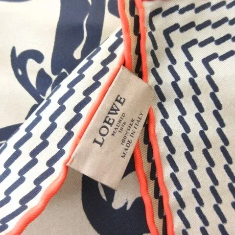 ロエベ LOEWE スカーフ シルク100 花柄 ベージュ ☆AA☆(目立った傷や