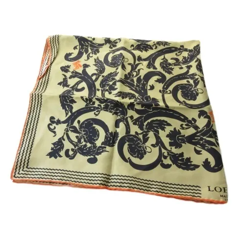 ロエベ LOEWE スカーフ シルク100 花柄 ベージュ ☆AA☆(目立った傷や