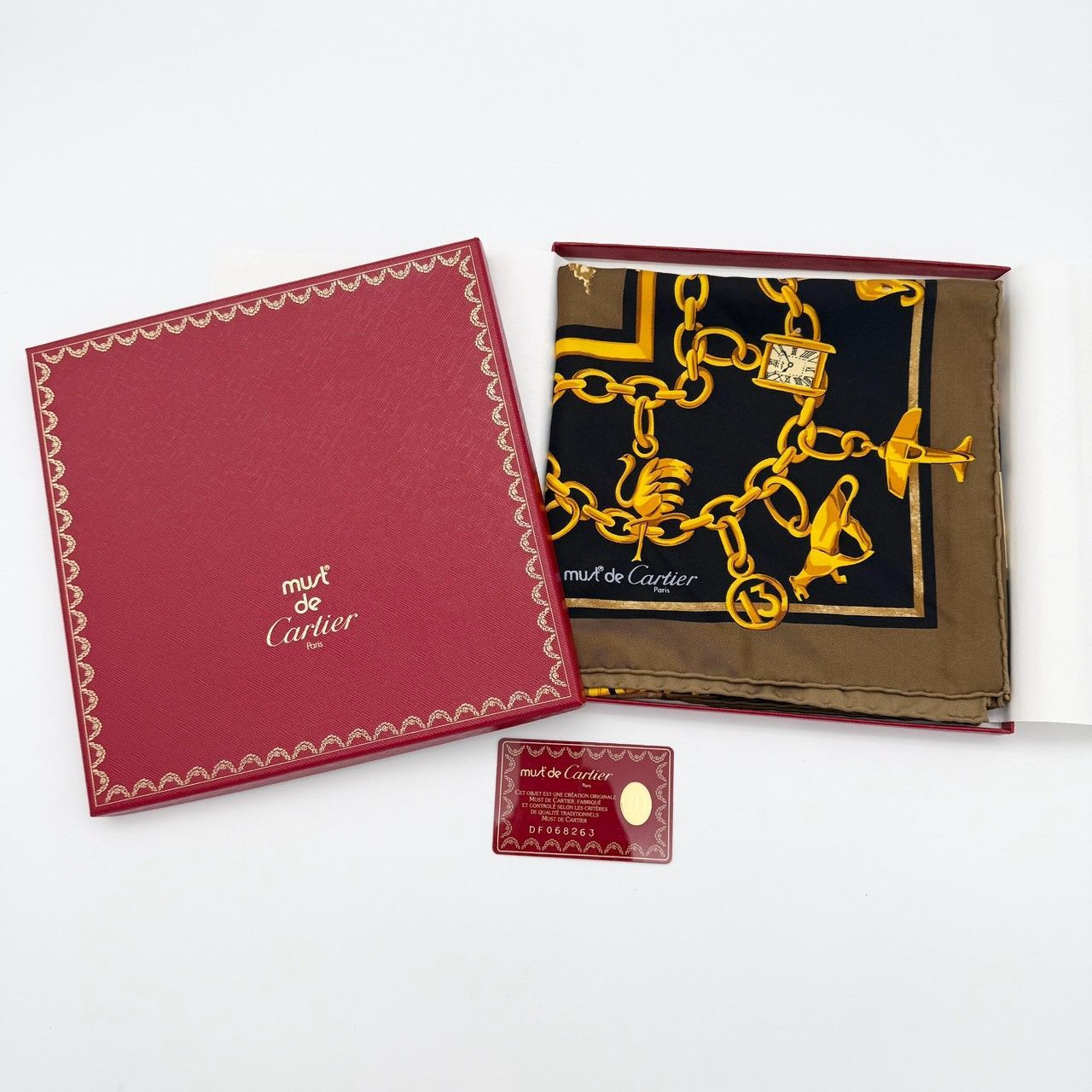 美品 Cartier カルティエ Must de Cartier 大判スカーフ ギャランティ