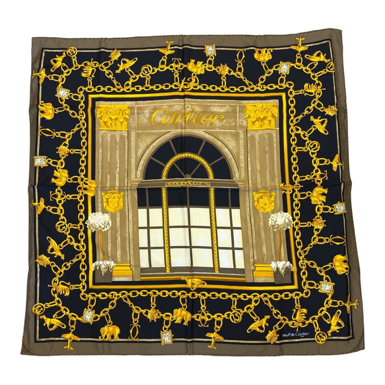 美品 Cartier カルティエ Must de Cartier 大判スカーフ ギャランティ