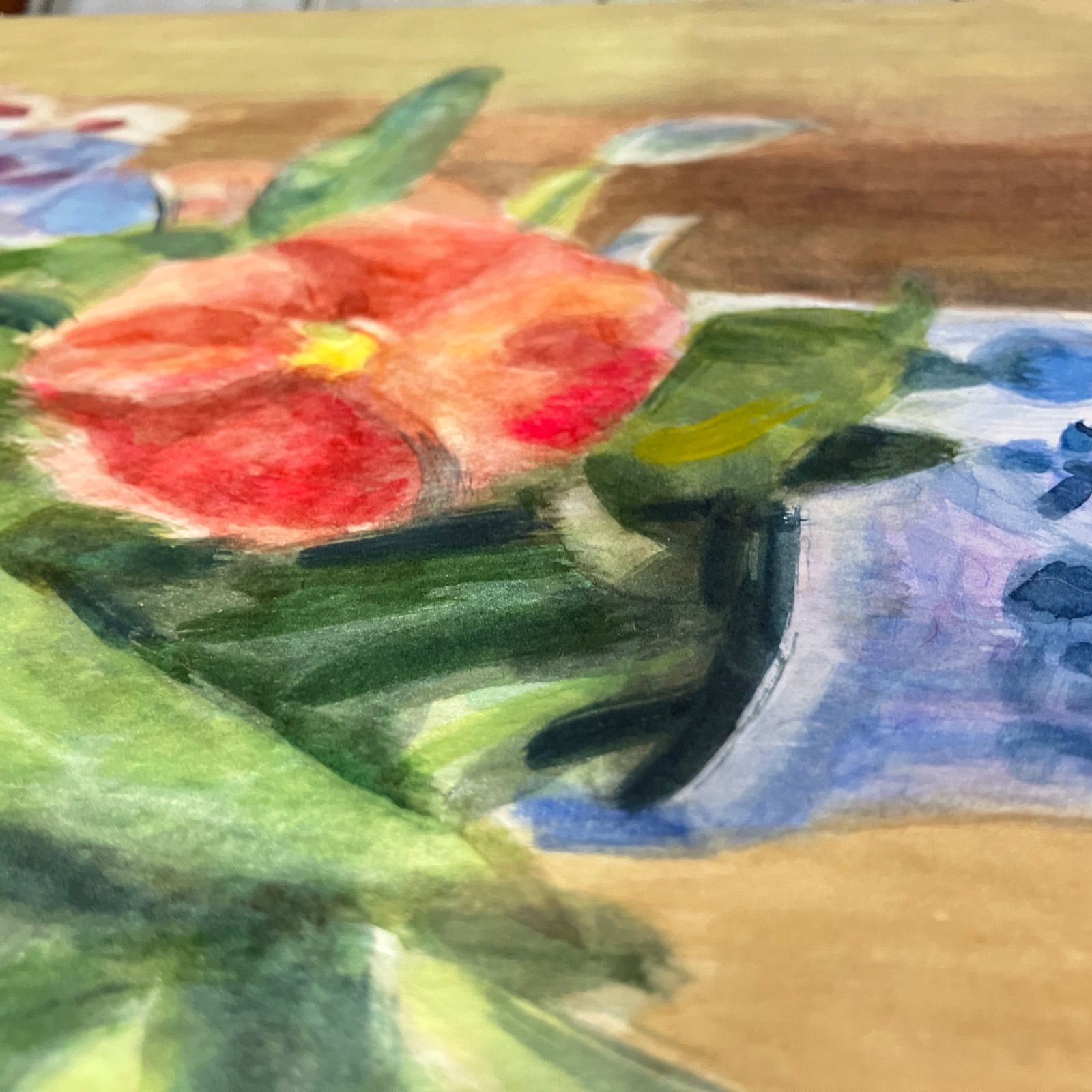 絵画3点セット 花の静物画 額装 水彩画風 野菜画 街並み 作者不明