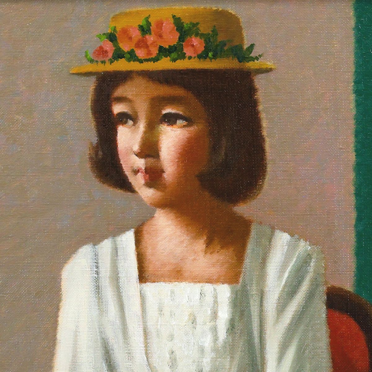 真作】【WISH】佐藤カツヤ「花飾り」油彩 6号 一枚の絵取扱作品 ◇花