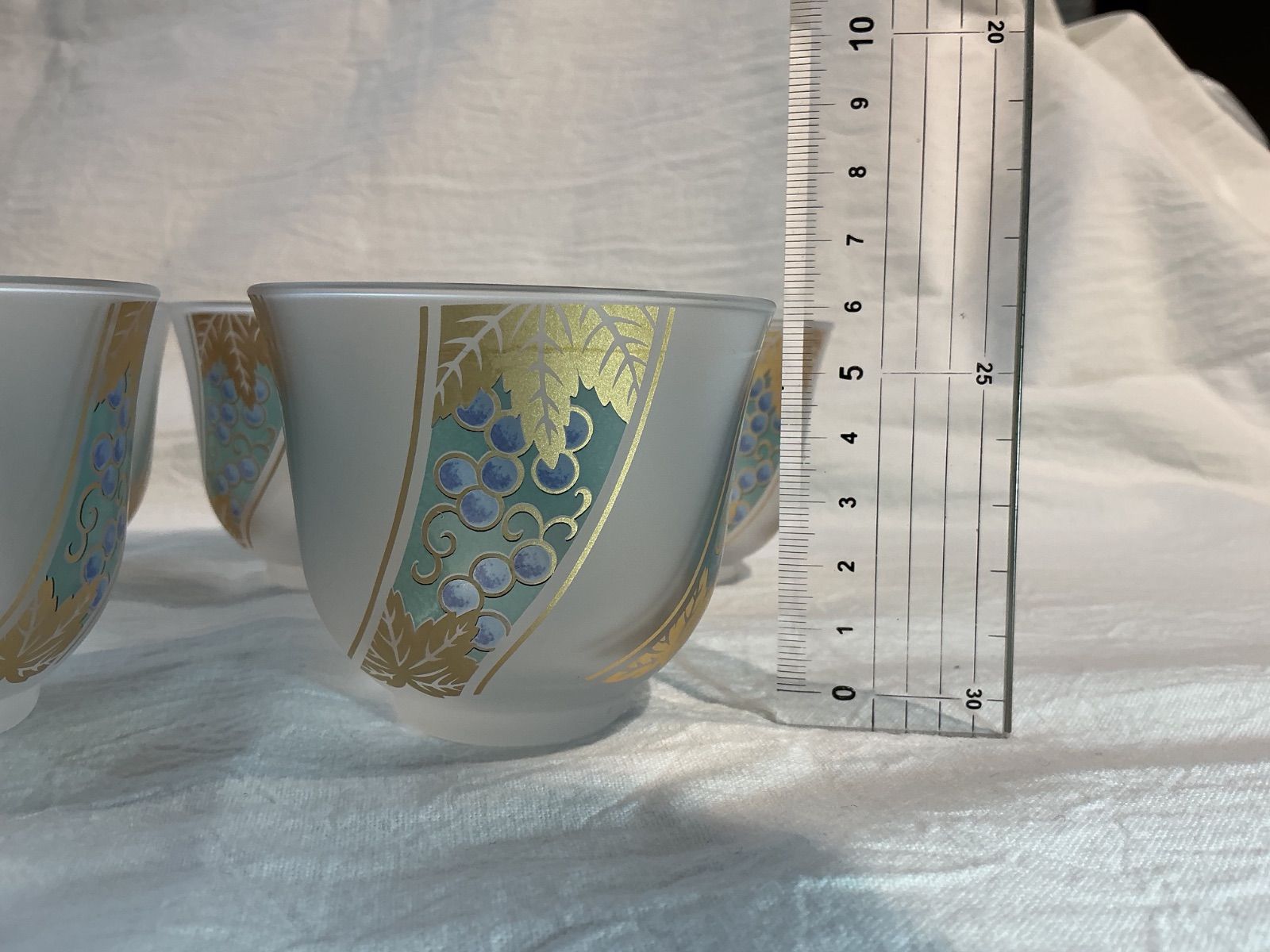 No.7 ガラスボウル 湯呑み 5個セット ぶどう柄 和柄 昭和レトロ Glass Bowl / Yunomi Tea Cup Set of ...
