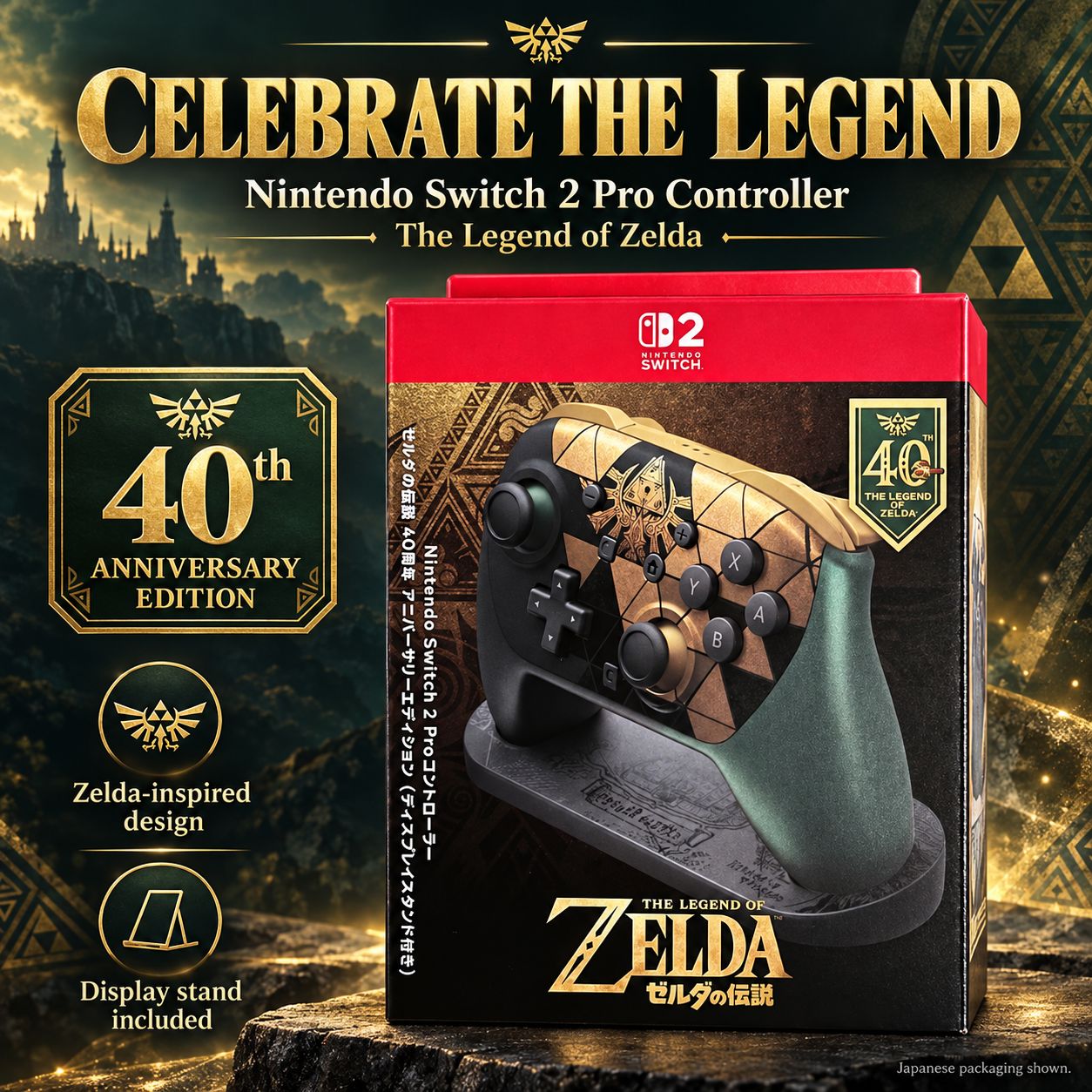 Switch2 Proコントローラー ゼルダの伝説40周年 スタンド付き