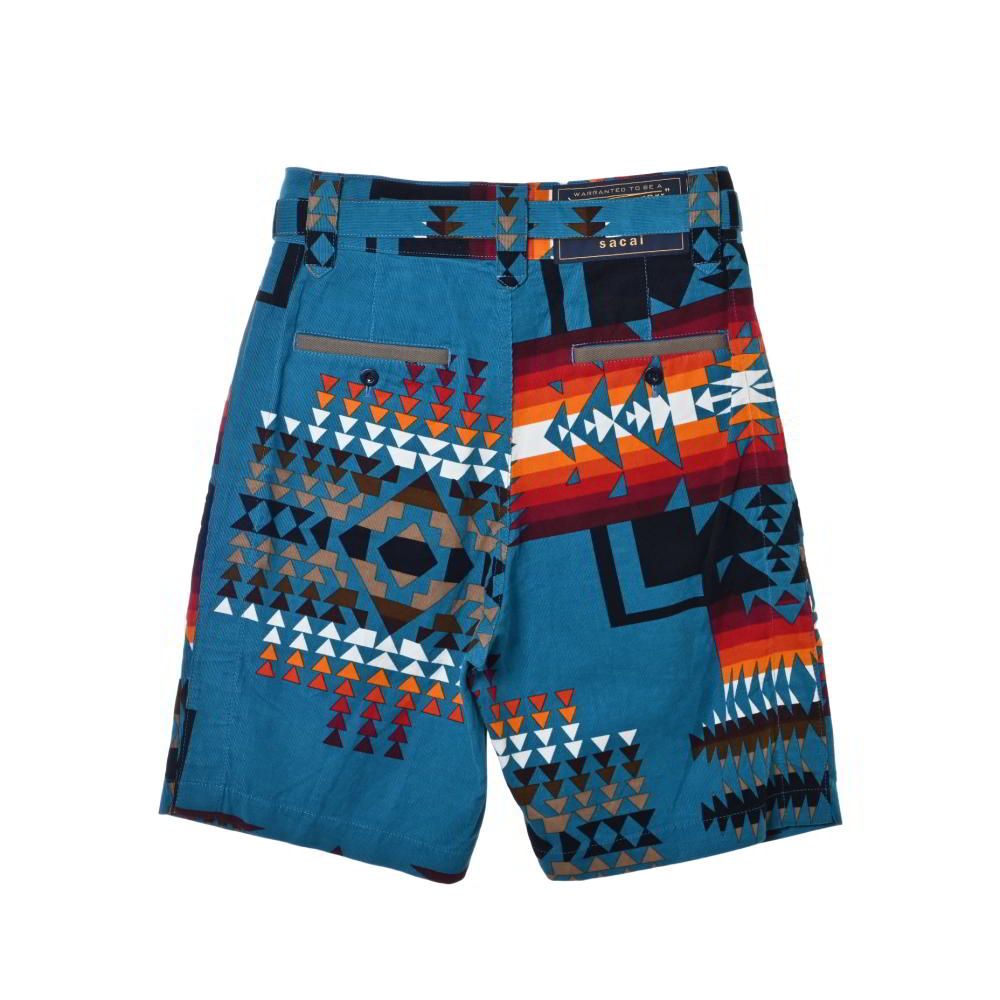 sacai×Pendleton コラボパンツ Sacai × PENDLETON ベルト付き プリント ハーフパンツ - ブルー