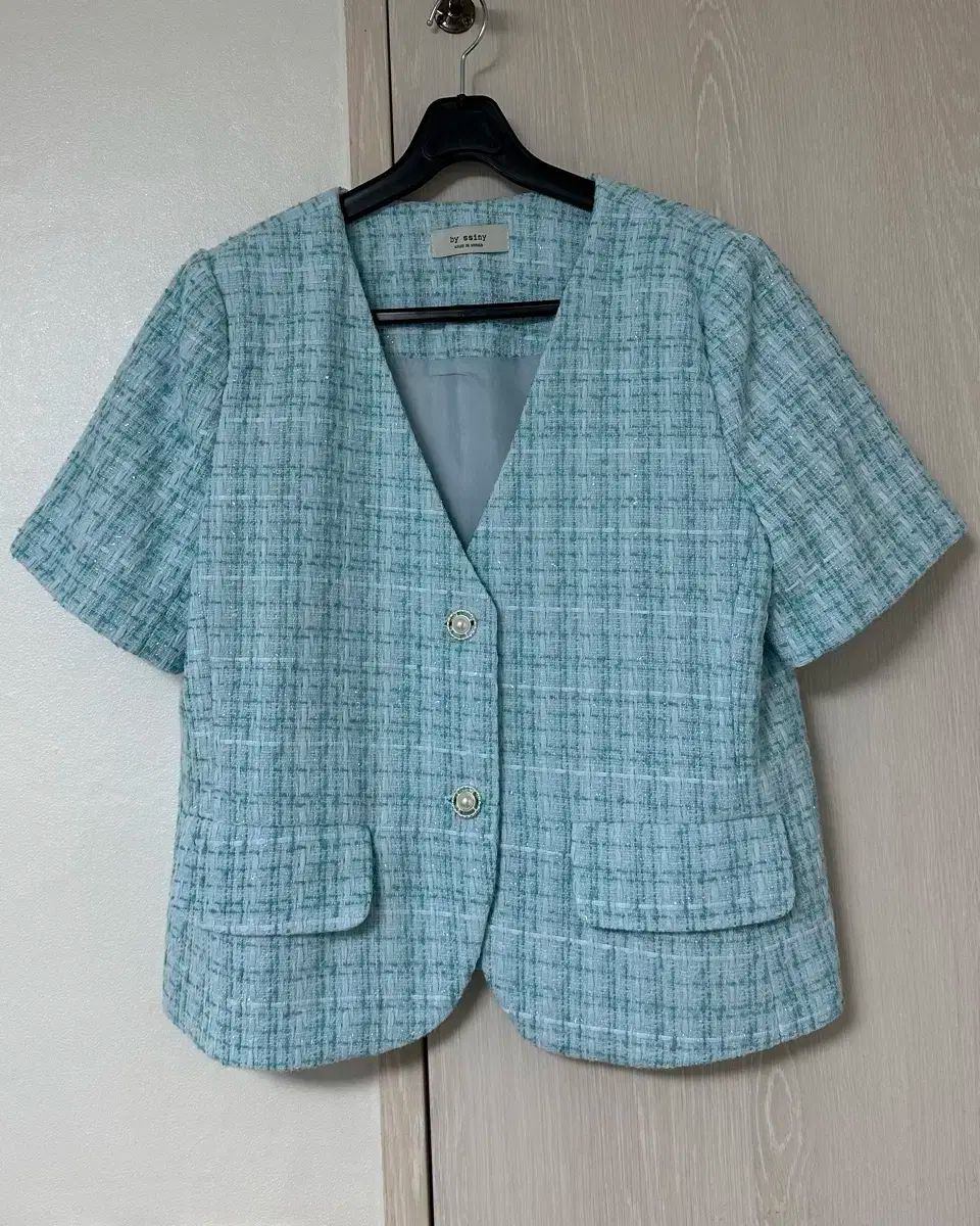 byssiny 製作 ベビーチェックツイード 水色 ジャケットフリー ラージパンツ