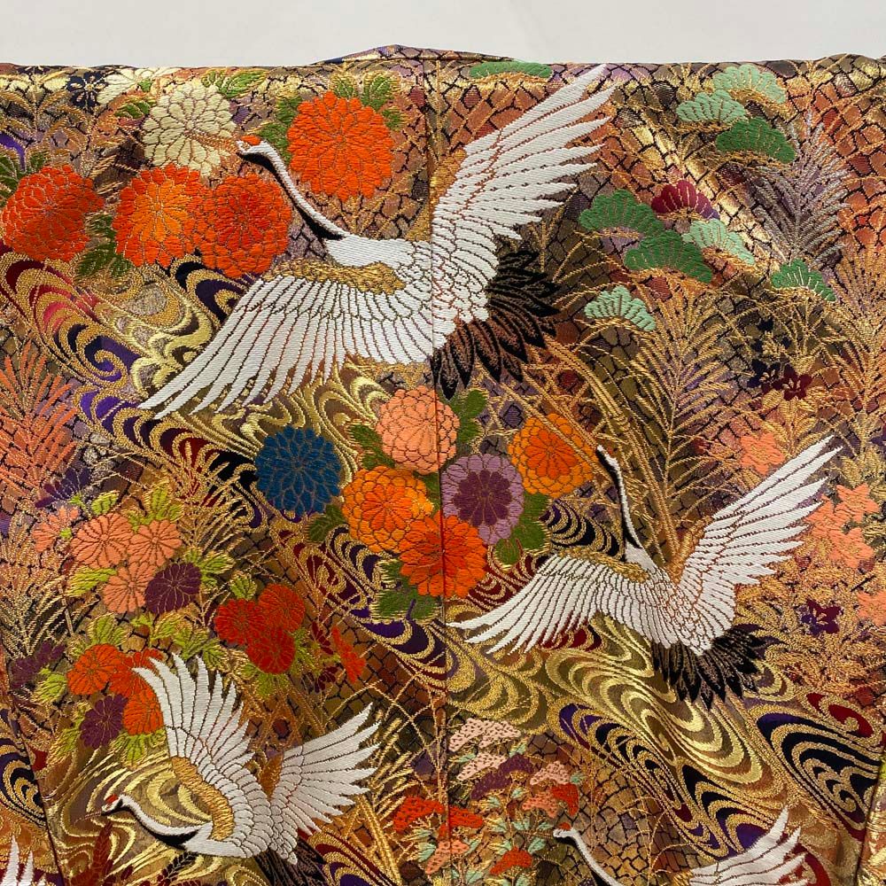 色打掛 正絹 鶴 刺繍 金 黒 紫 打掛 Lサイズ 裄67 花嫁衣裳 婚礼 色打掛 正絹 鶴 刺繍 金 黒 紫 打掛 Lサイズ 裄67 花嫁衣裳 婚礼
