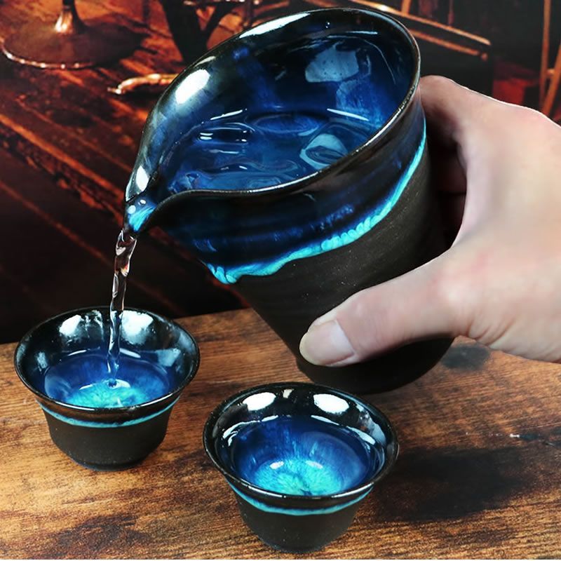 信楽焼 片口注器＆ぐい呑み2客セット 酒器セット 片口 おちょこ カップ 食器 お酒 湖鏡シリーズ酒器セット ko-syuki