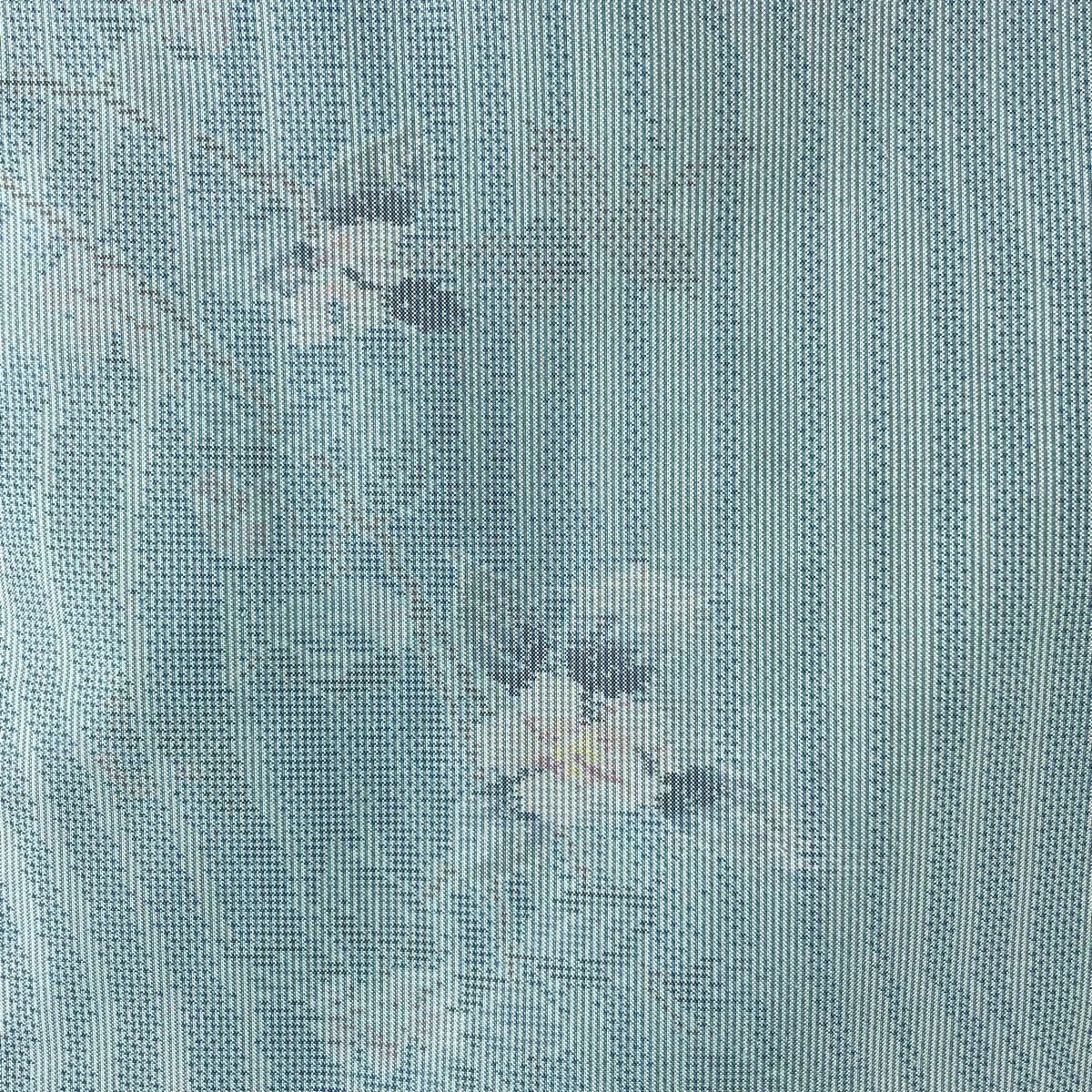 大島紬 身丈157cm 裄丈65.5cm M 袷 都喜ヱ門 証紙 枝花 よろけ縞 青緑  