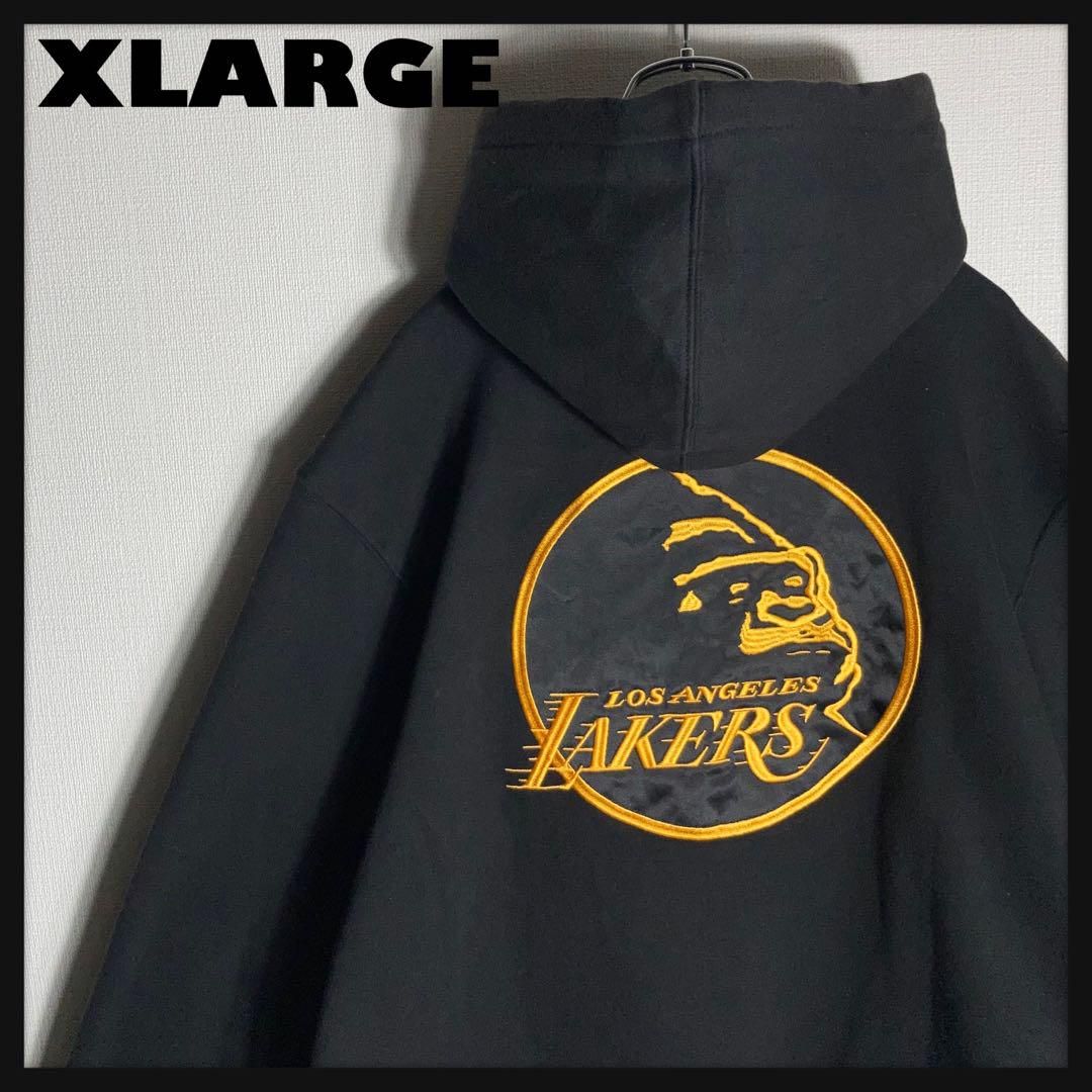 X-LARGE×NEWERA×LAKERS コラボ プルオーバーパーカー 美品】XLARGE NEWERA プルオーバーパーカー LAKERS 刺繍 M