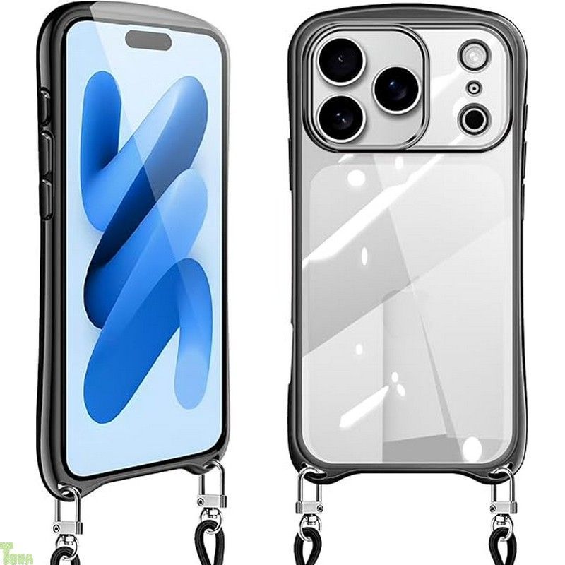 iPhone 17 Pro 用 ケース クリア ショルダー いphone17 プロ スマホケース アイフォン17pro カバー 耐衝撃 肩掛け 首掛け 可愛い かわいい 韓国 透明 TPU メッキ加工 TPUバンパー 長さ調整可能 取り外し
