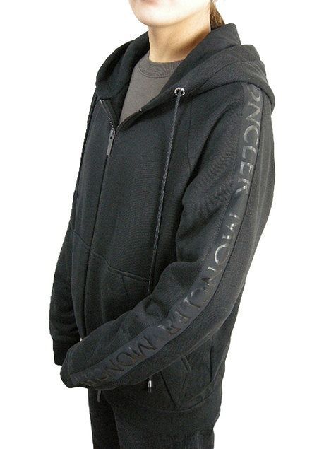 ［新品同様］モンクレール　サイドロゴ　パーカー　ブラック　サイズL MONCLER モンクレール パーカー フーディー ロゴ 黒 白 ブラック
