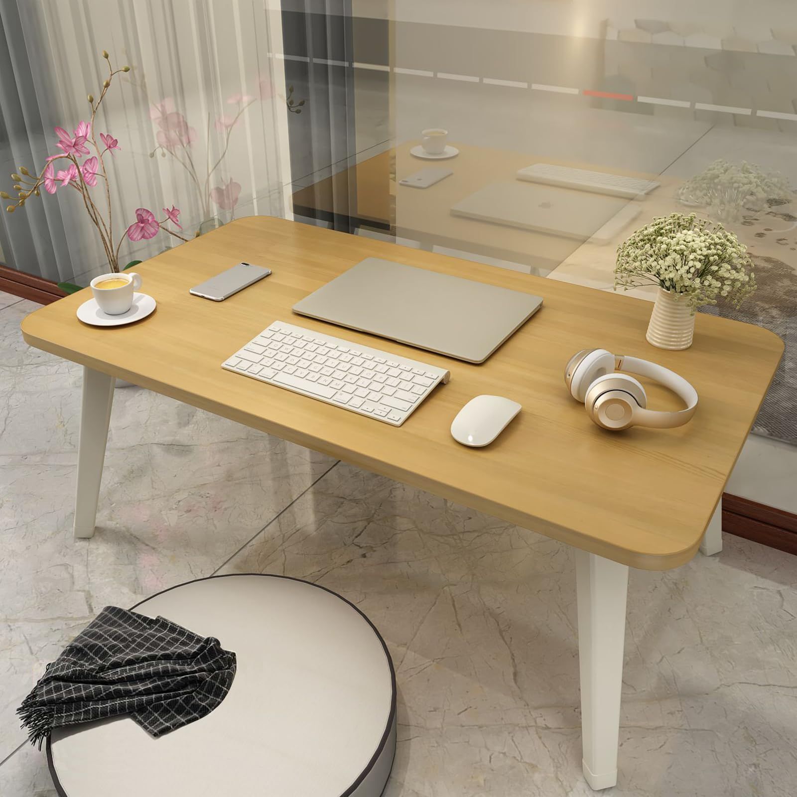 食事 勉強 多機能 組立不要 一人暮らし ピクニック テーブル ロックしてもっと安定できる 軽量 ローテーブル キャンプ(ライトウォルナット) 幅70×奥行50×高さ35cm 折りたたみテーブル PluieSolei