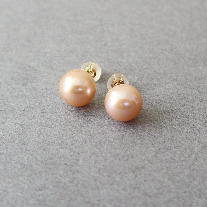 K18 淡いピンク 淡水ボタンパール 約8mm k18金スケルトンキャッチ付き スタッドピアス | 直結タイプ 18金
