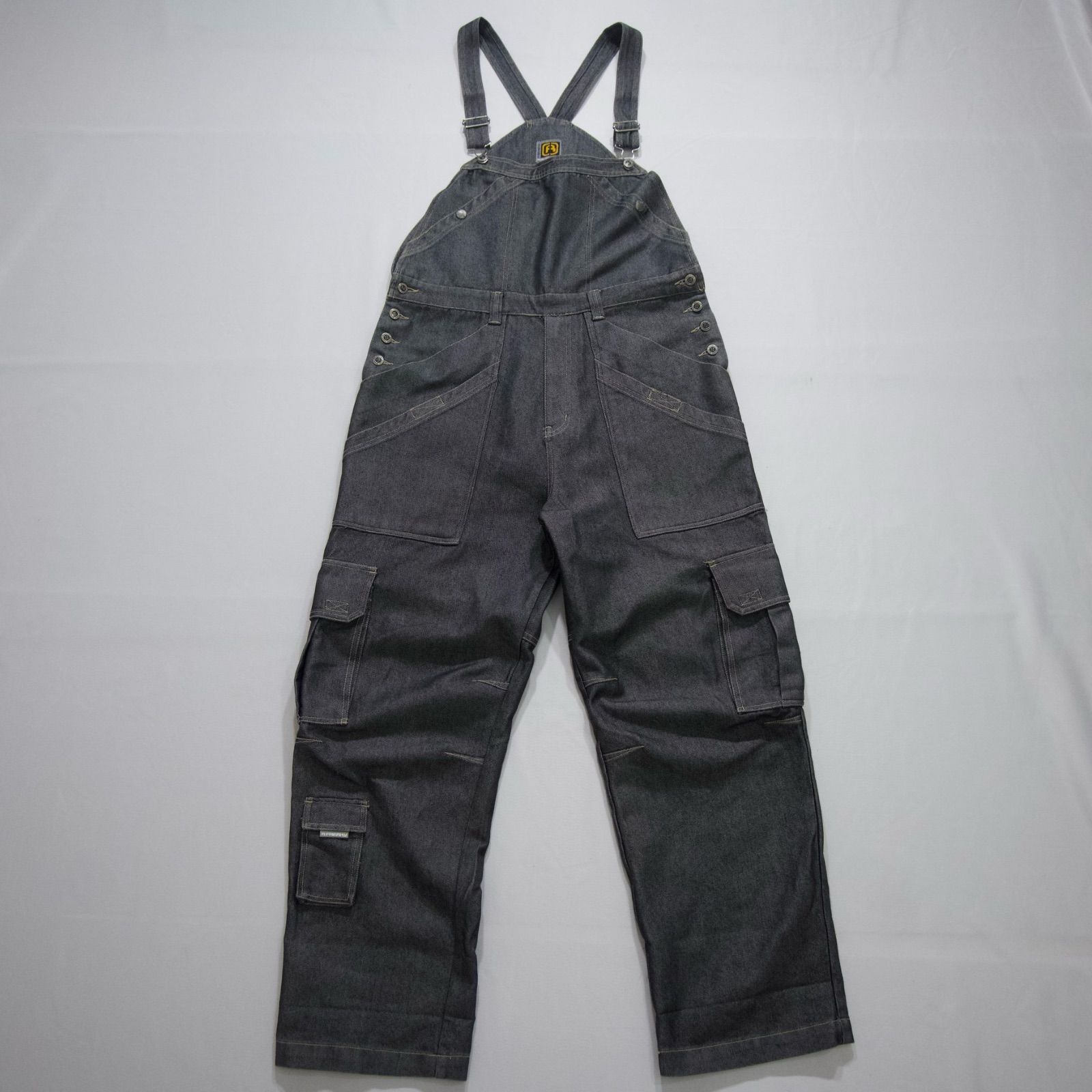 Freaky Gimmick Design Shiny Baggy Cargo Denim Overall フリーキー