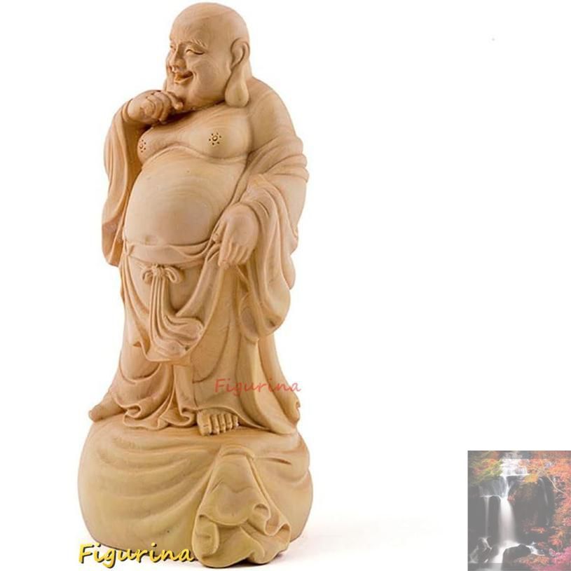 木製布袋様 笑門来福 布袋像 高級天然ツゲ木彫り ＜仏像・開運