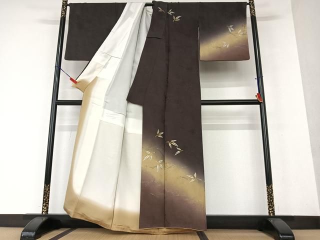 平和屋着物●訪問着　舞花文　敷松葉　暈し染め　金銀彩　正絹　逸品　AAAW9104zg 平和屋着物○訪問着 舞花文 敷松葉 暈し染め 金銀彩 正絹 逸品