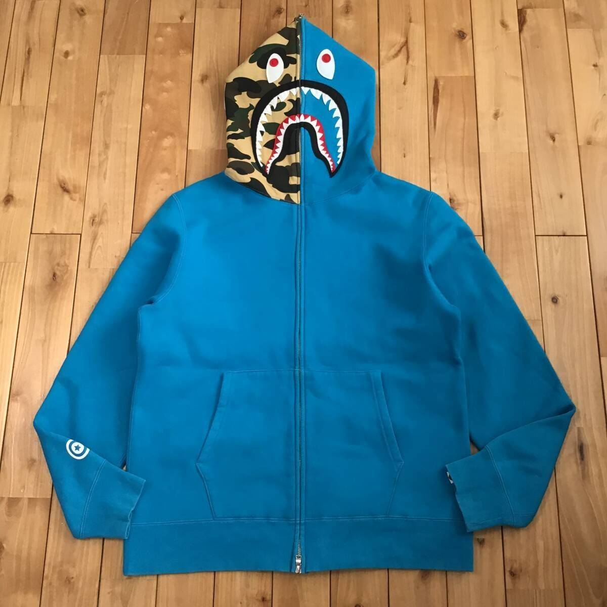 ☆XXL☆ 1st camo yellow × Blue シャーク パーカー a bathing ape