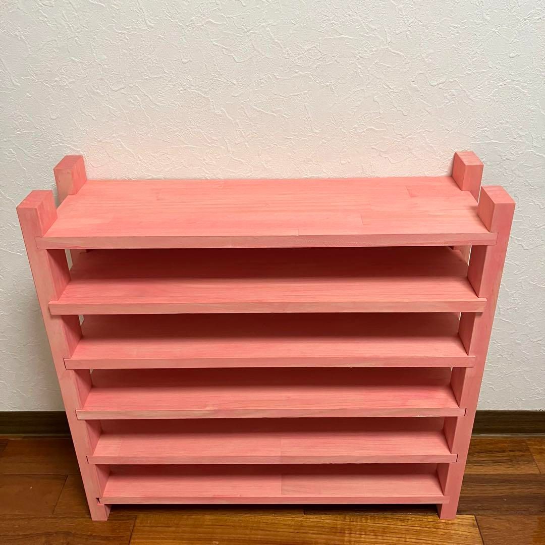 6段　木製シェルフ　棚　木棚　ラック　ピンク棚　ローズピンク