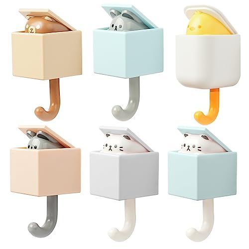 粘着フック（6個） 粘着フック 壁掛けフック 強力 粘着 フック 6個セット 壁を傷つけず 動物 可愛い 収納 耐荷重 1.5KG 貼り付け跡なし 防水 WOVTE