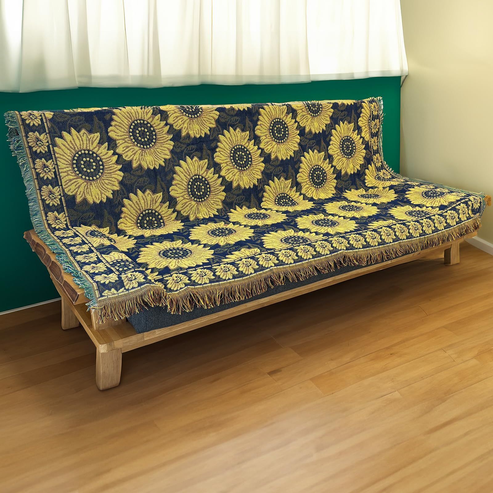 【人気商品】ラグ 付き カーペット フリンジ クロス マット テーブル カバー 北欧 マルチ ML-CMC ソファー ベッド ラグ 130cm×180cm 素材 猫 コットン 車 テール ラ （ひまわり） モデルノ