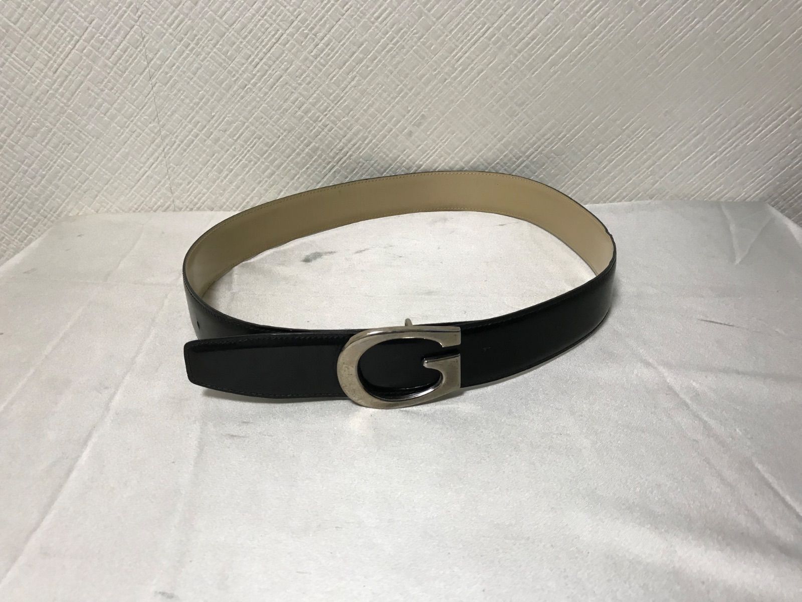 本物グッチGUCCI本革レザーロゴG金具バックルベルトスーツ旅行トラベルメンズアメカジミリタリーサーフ黒ブラック75イタリア製