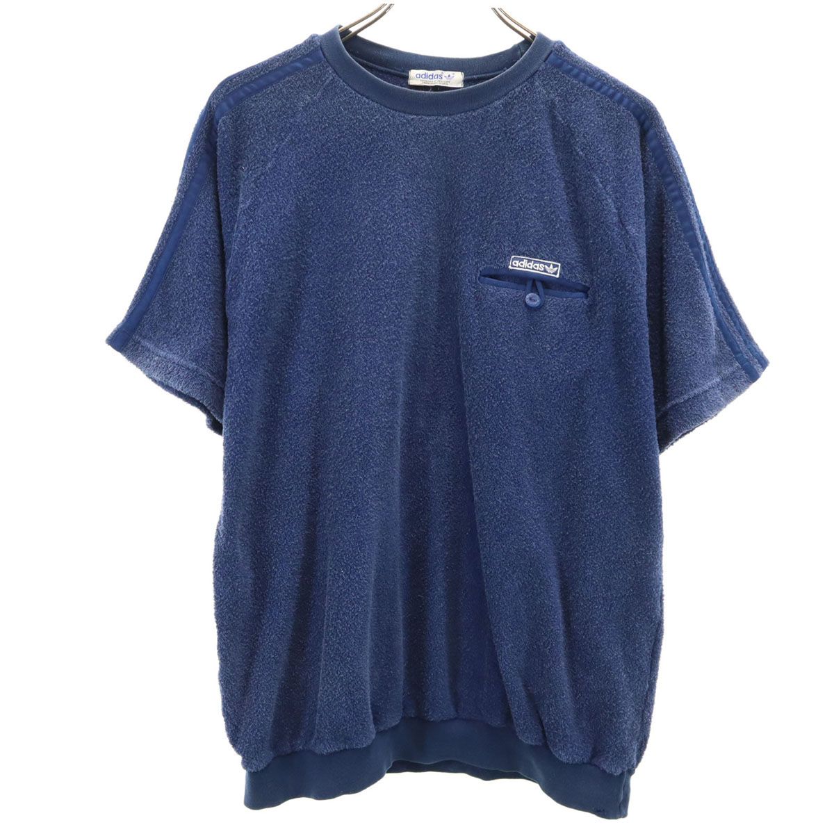 adidas アディダス 70s 80s デサント製 ヴィンテージ 半袖 パイル地 Tシャツ O ネイビー メンズ 古着