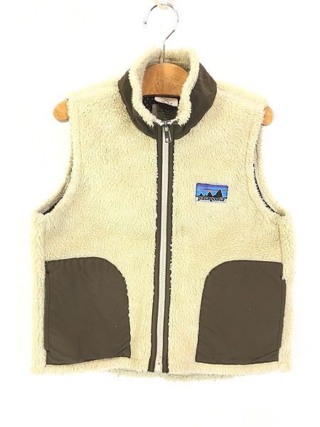 キッズ 古着 06s Patagonia 白タグ もこもこ フリース レトロX ベスト ベージュ×茶 XS 5-6歳 古着 