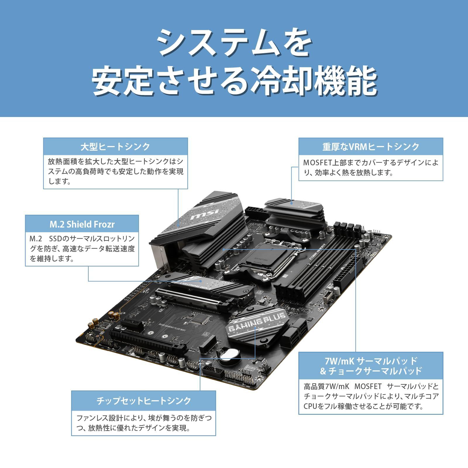 MSI マザーボード B650 GAMING PLUS WIFI AMD Ryzen 7000/9000 シリーズ対応B650搭載 ATX 最大DDR5-7200 (OC)対応 MB6266