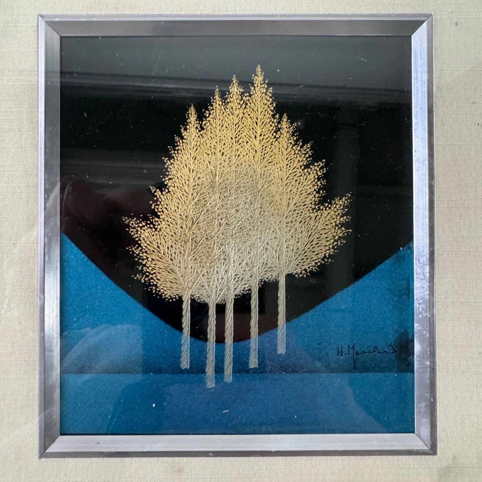 吠木正樹 輪島 漆芸額 立木 樹木 静樹 額装 漆パネル 漆器 日本現代