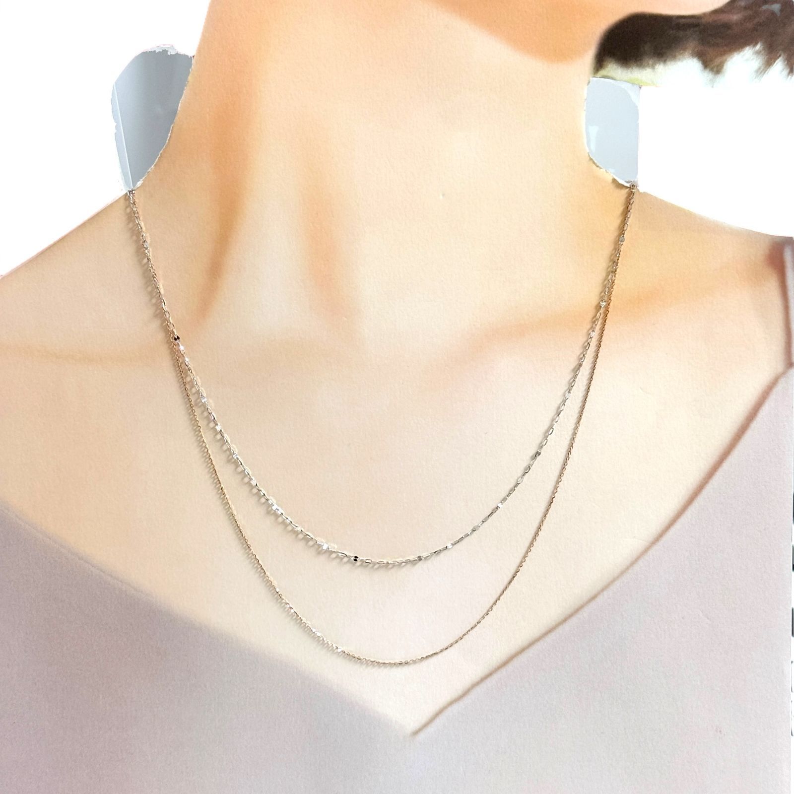 エテ ミストピンク K10 レイヤード ネックレス バイカラー ゴールド