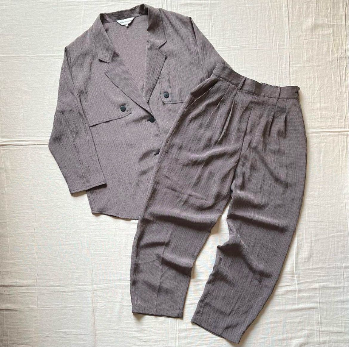 90s vintage 茶×黒チェック柄 上下セットアップ テーラードジャケット