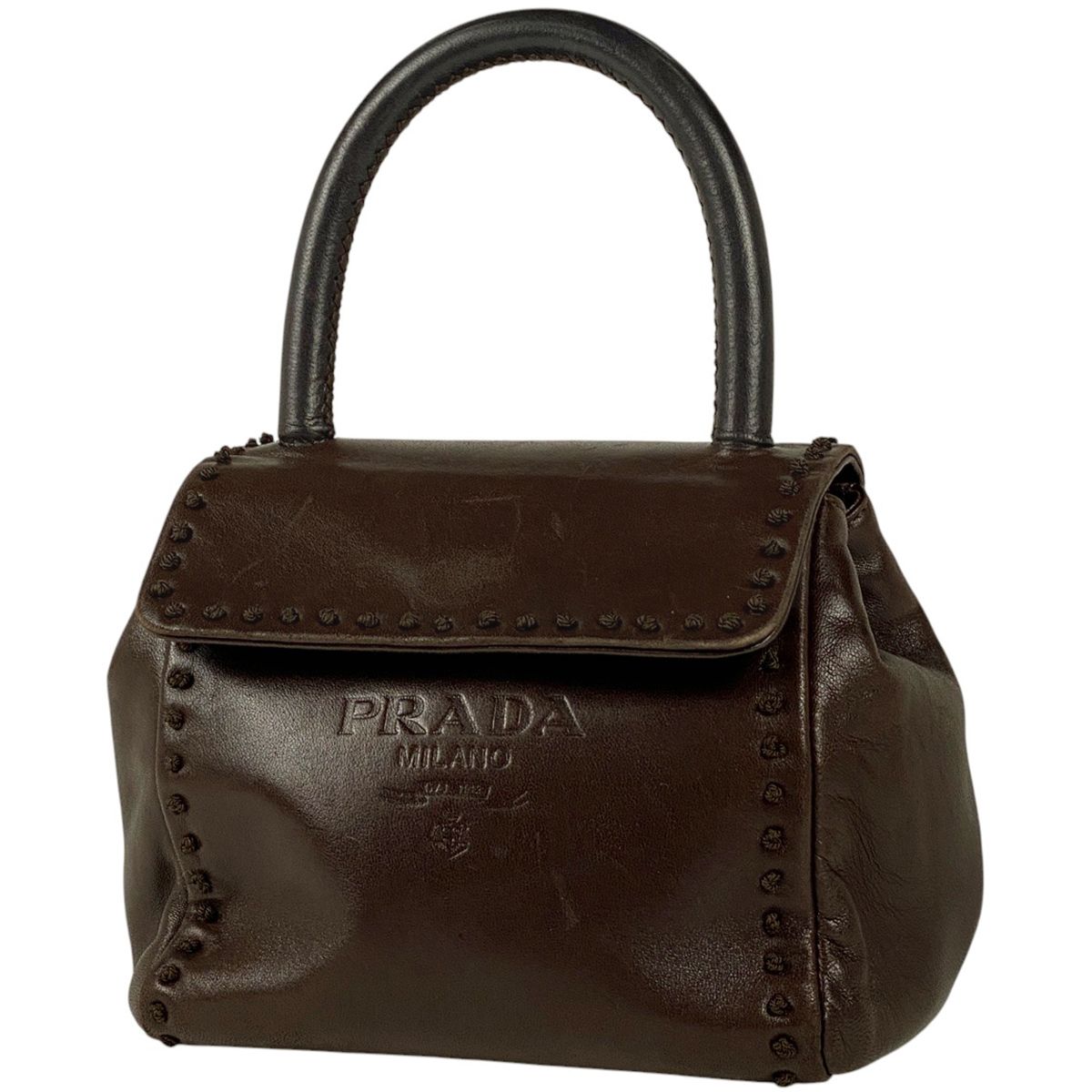 プラダ PRADA ロゴ ハンドバッグ 手提げ ハンドバッグ レザー ブラウン レディース
