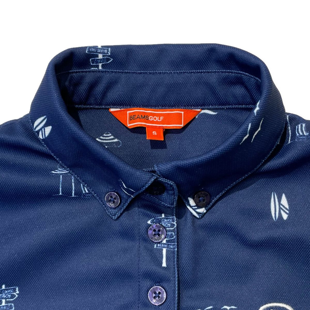 BEAMS - coco 中古 ビームスゴルフ BEAMSGOLF レディース 半袖ポロシャツ L 青系 ブルー系 ボタンダウン チェック パッチワーク風 中古 レディース ビームスゴルフ BEAMSGOLF 半袖ポロシャツ L 青