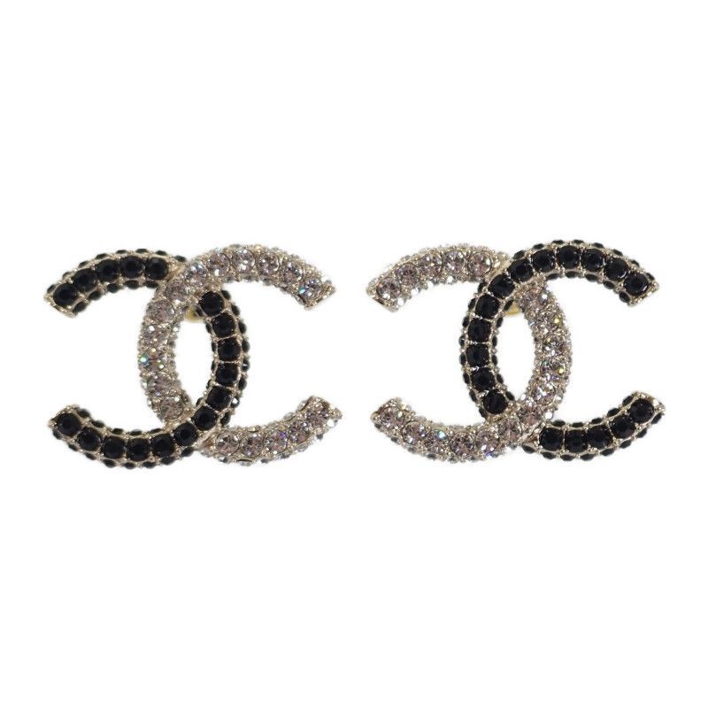 CHANEL ココマーク ピアス メタル クリスタル ブラック ゴールド B23K刻印 レディース