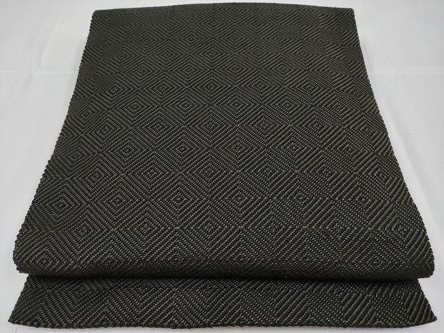 平和屋本店□希少 伊兵衛織 工芸手織 八寸名古屋帯 入子菱 黒色×グレー