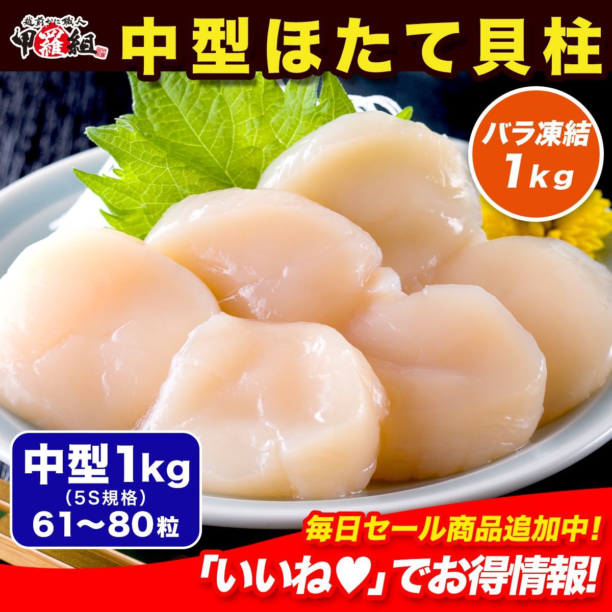ギフト 甲羅組 北海道産 中型 ほたて貝柱 1kg 61〜80粒 解凍するだけ 数量 刺身 生 帆立 ホタテ