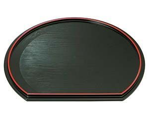 エ713-048 A 半月両面盆 朱渕黒 黒刷毛目 尺4寸