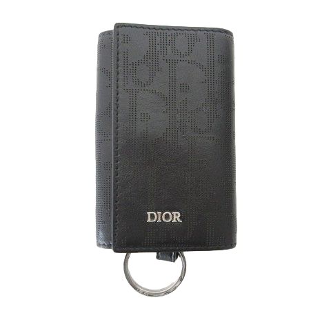 Dior Dior 굿 컨디션 오블리크 키링 키 케이스 3단 접이식 6줄 천연 가죽 블랙