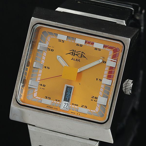 7-5303 ALBA V733-5A40 オレンジ スクエア 腕時計 稼働 良品 アルバ