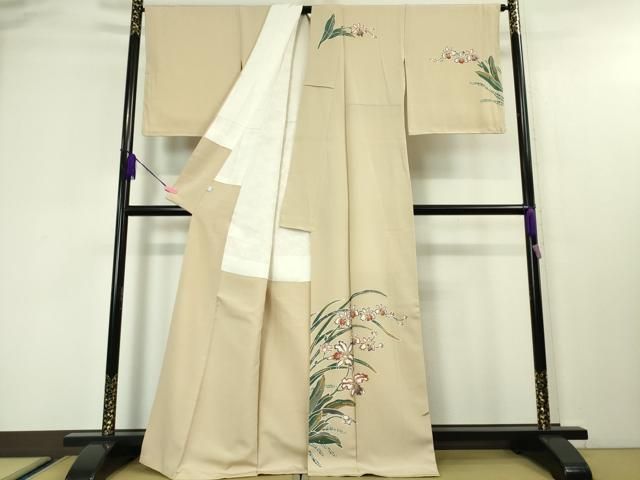 平和屋本店■超希少　染彩芸術の巨匠　皆川月華　訪問着　杜若　肌色地　金彩　縮緬地　逸品　DZAA4412kh5 平和屋本店□超希少 染彩芸術の巨匠 皆川月華 訪問着 杜若 肌色地 金彩
