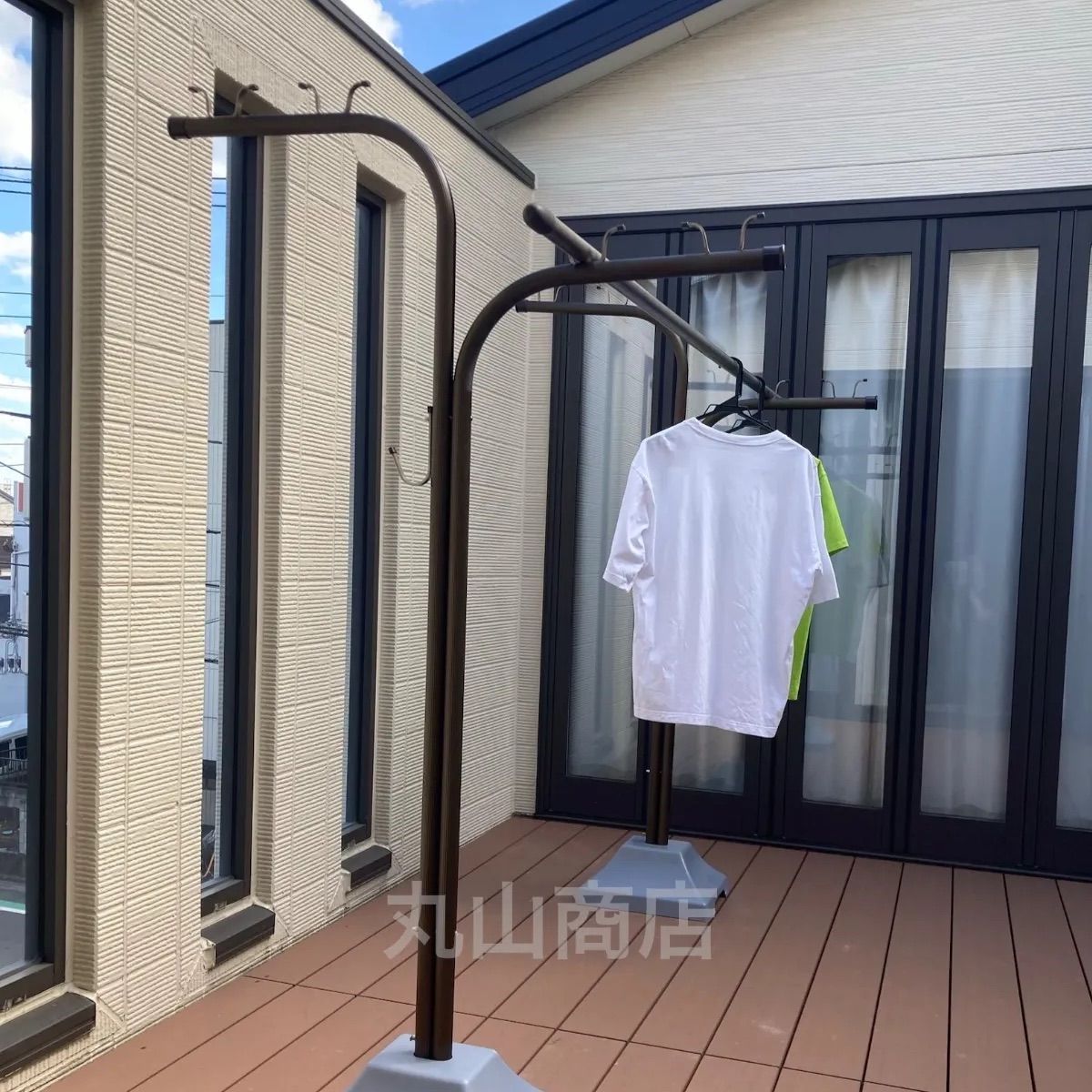 硬質アルミ製 物干し台 段違いF型 ブラウン 茶色 屋外用 ベースなし 2本1組