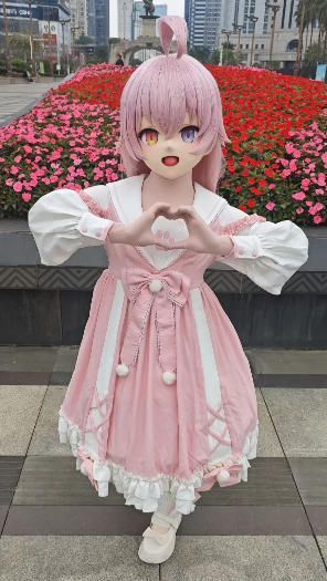 即納全頭マスク カツラ付き ロック付き コスプレ マスク 仮装 着ぐるみ 二次元 全頭マスク カツラ付き ロック付き Eタイプ フルマスク ドール