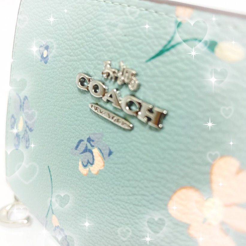 COACH 折りたたみ財布 花柄 水色 ブルー C8703 - メルカリ