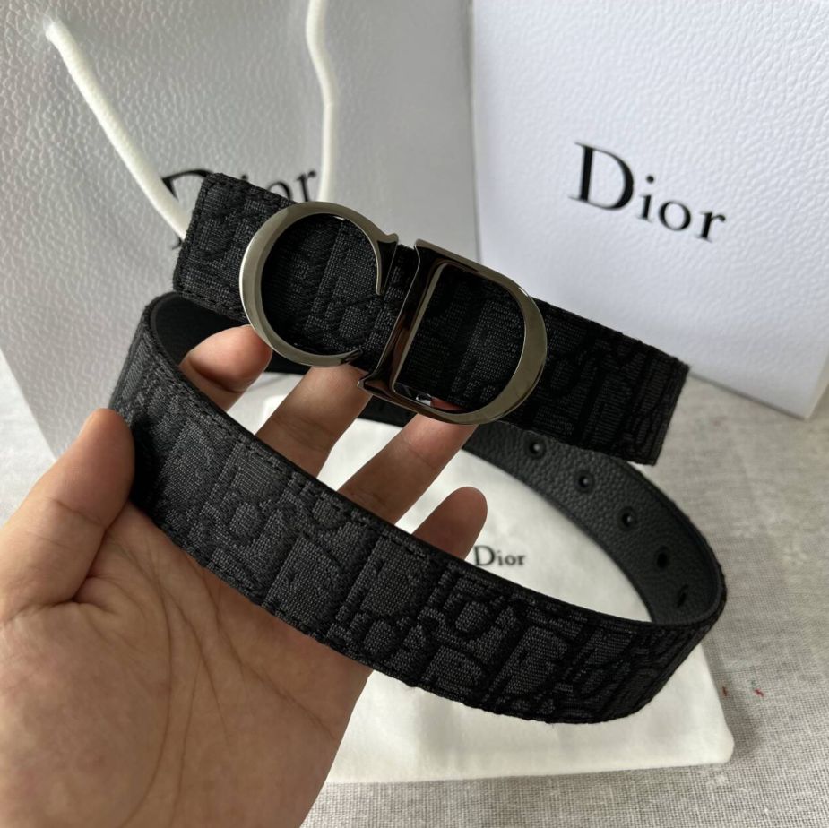 ?クリスチャンディオール Dior ベルト グレー サドルベルト シルバーガンCDロゴ ◆メンズ◆