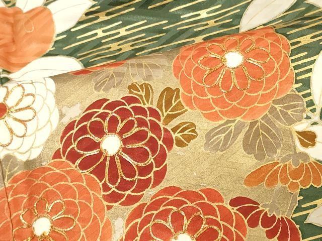 平和屋着物□極上 訪問着 駒刺繍 丸文 赤白橡色地 金彩