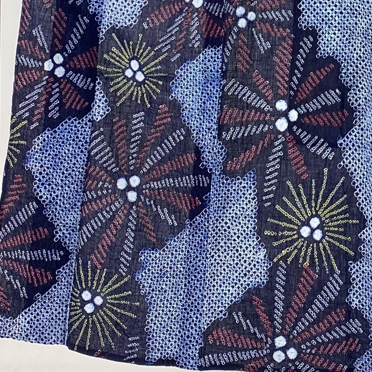 浴衣 身丈146.5cm 裄丈61cm S 絞り浴衣 幾何学 紺色 綿 名品