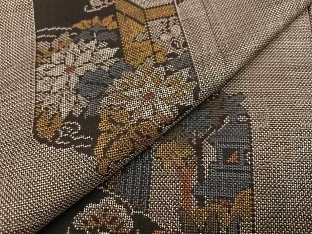 平和屋着物○本場大島紬 カタス9マルキ 草花文 正絹 逸品 AABA1287ph