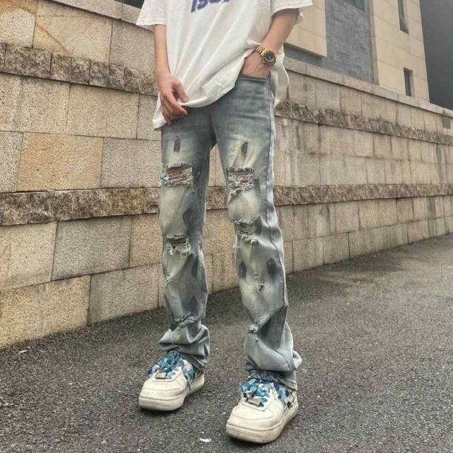 メンズ ファッション 服 男性用 オシャレ シンプル 大人 かっこいい 大きいサイズ ストリート 紳士服 スキニー ジーンズ スタイル パンツ リップド ストレート レッグ ズボン